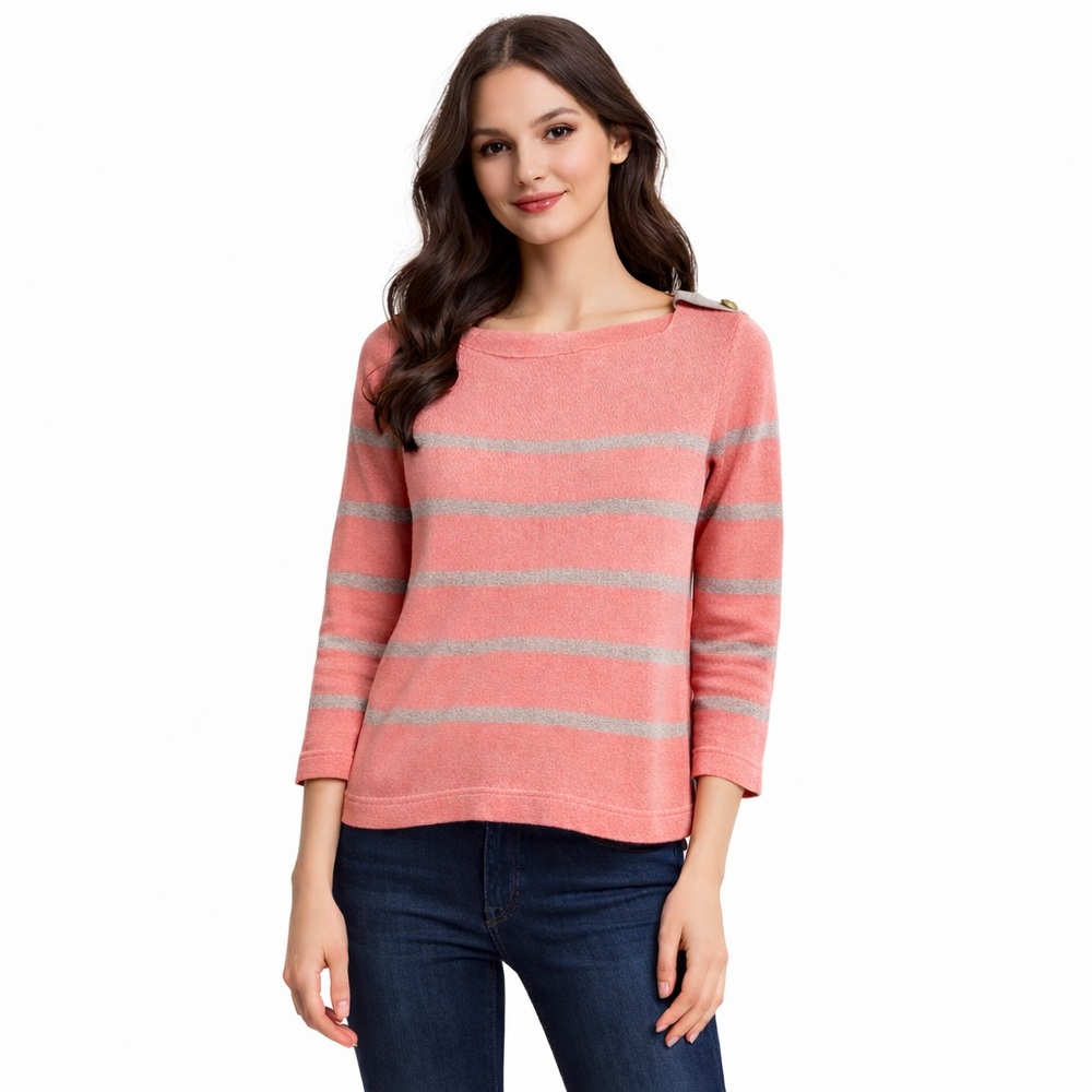 RED Valentino Pink Knit Sweater | Gold Stripe Detail & Shoulder Buttons Size M